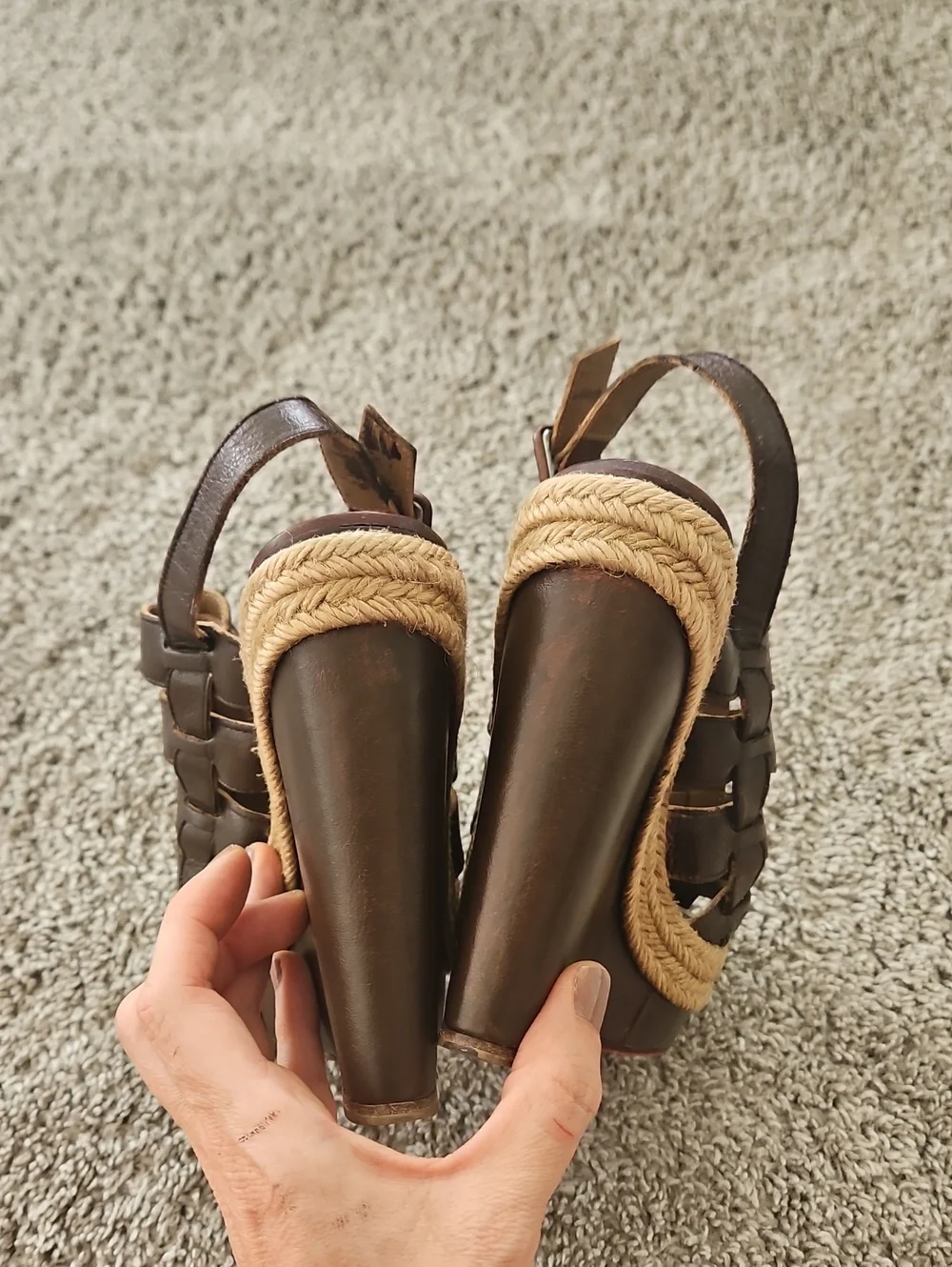 Christian Louboutin Brown Woven Leather Wedge Sandals 37